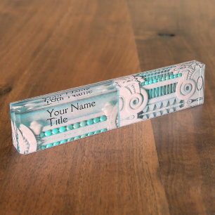 PORTE-NOM POUR BUREAU ÉLÉGANT ROSE BLEU ART NOUVEAU, DÉCOR MARBRE IMAGIN