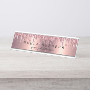Porte-nom Pour Bureau Élégant rose en cuivre parties scintillant en or