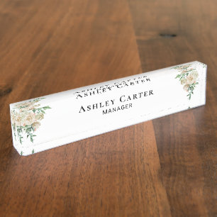 Porte-nom Pour Bureau Elégant Rose floral rose blanc Directeur