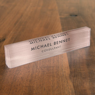 Porte-nom Pour Bureau Élégant Rose Gold Metallic Professionnel