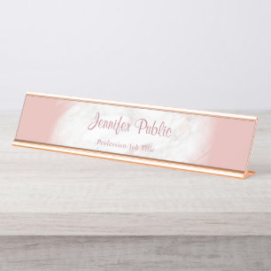 Porte-nom Pour Bureau Élégant Rose Marbre blanc or Modèle moderne