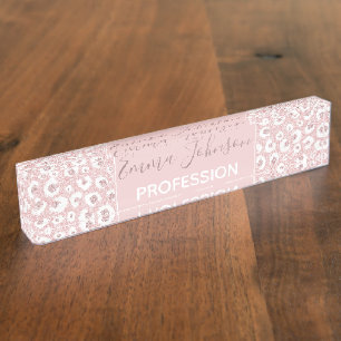 Porte-nom Pour Bureau Élégant Rose Parties scintillant or Empreinte de