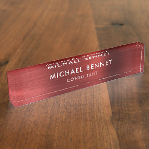 Porte-nom Pour Bureau Élégant Rouge Métallisé Affaires Professionnelles