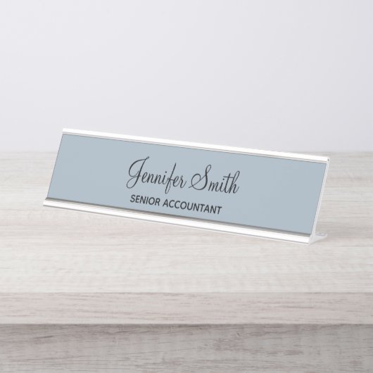 Porte-nom Pour Bureau Élégant script bleu foncé (Devant)