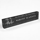 Porte-nom Pour Bureau Élégant script de monogramme gris noir