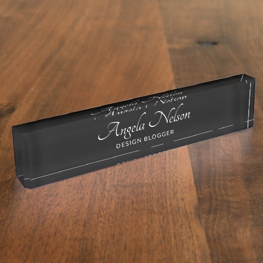 Porte-nom Pour Bureau Élégant script moderne noir et blanc (Taille)