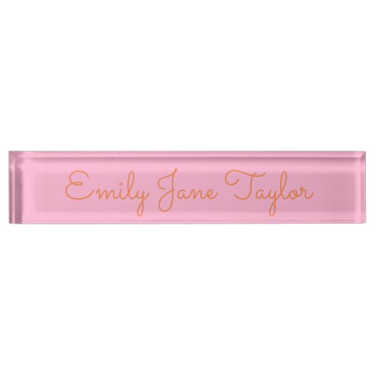 Porte-nom Pour Bureau Elegant Script Name Minimalist Pink Orange Cute (Devant)