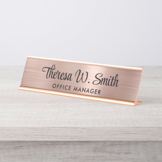 Porte-nom Pour Bureau Élégant Script Professional Rose Gold (Devant)