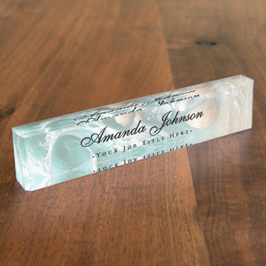 Porte-nom Pour Bureau Elégant Seashells Beach Script (Taille)