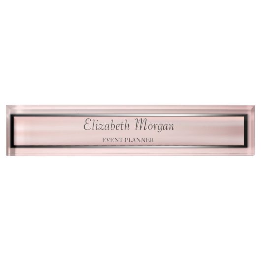 Porte-nom Pour Bureau Élégant Silver, Rose, Frame Stripe (Devant)