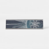 Porte-nom Pour Bureau Elégant Silver Sun Moon Doodle Mandala Blue Design (Devant)