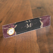 Porte-nom Pour Bureau Elegant Stylish Gold Glitter Burgundy Agate (Taille)