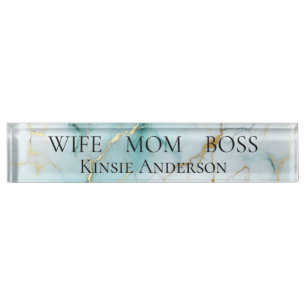 Porte-nom Pour Bureau Élégant sur mesure en marbre moderne WIFE MOM BOSS
