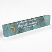 Porte-nom Pour Bureau Élégant Turquoise Bleu Agate Géode Chic Monogramme