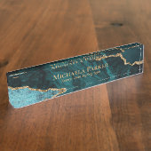 Porte-nom Pour Bureau Élégant Turquoise Gold Agate Geode Professionnel (Taille)