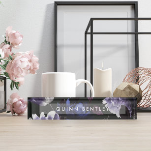 Porte-nom Pour Bureau Élégant violet foncé floral