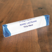 Porte-nom Pour Bureau Elegant white & Blue custom name Desk Nameplate (Taille)