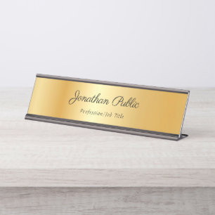 Porte-nom Pour Bureau Élégante calligraphie Nom du texte Gold Modern M