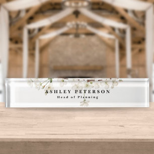 Porte-nom Pour Bureau Élégante Fleur Blanche Élégante Florale