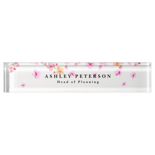 Porte-nom Pour Bureau Élégante Fleur Rose Chic (Devant)