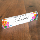 Porte-nom Pour Bureau Élégante Fleurs Fuchsia Rouge Jaune Rose (Taille)