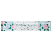 Porte-nom Pour Bureau Élégante Hydrangée Florale rose en floraison (Devant)