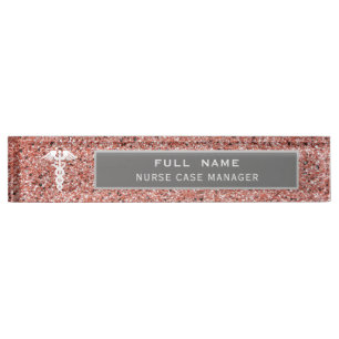 Porte-nom Pour Bureau Élégante infirmière Médicale Caduceus Rose Gol