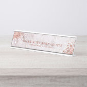 Porte-nom Pour Bureau Élégante Marbre blanc  Rose étincelant Parties sci (Devant)
