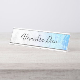 Porte-nom Pour Bureau Elégante parties scintillant bleue moderne marbre 