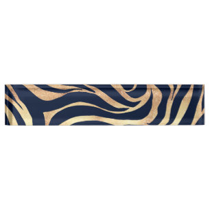 Porte-nom Pour Bureau Elégante Parties scintillant d'or Zebra Nay-Blue 