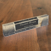 Porte-nom Pour Bureau Elégante Parties scintillant or Bokeh Marbre noir, (Taille)