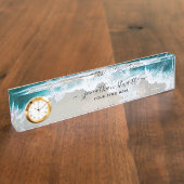 Porte-nom Pour Bureau Elégante plage Aqua Blue Green Script moderne (Taille)