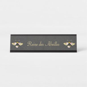 Porte-nom Pour Bureau Élégantes roses roses Reine abeille française gris