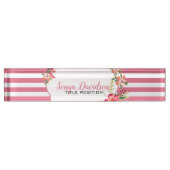 Porte-nom Pour Bureau Élégantes Tailles Roses Et Blanches (Devant)