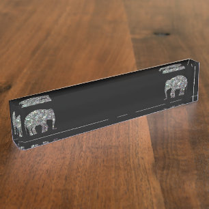 Porte-nom Pour Bureau Éléphant argenté coloré scintillant de mosaïque de