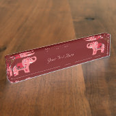 Porte-nom Pour Bureau Eléphant au henné (rouge/rose) (Taille)