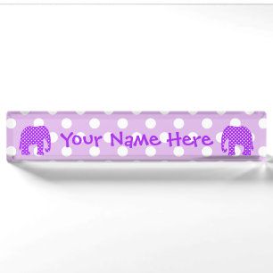 Porte-nom Pour Bureau Éléphant pourpre et blanc de pois