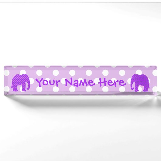 Porte-nom Pour Bureau Éléphant pourpre et blanc de pois (Devant)