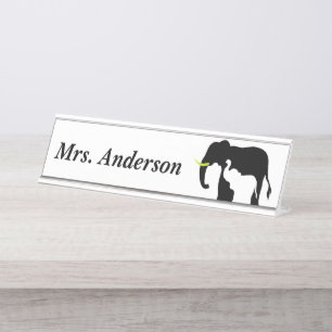 Porte-nom Pour Bureau Éléphants noirs et blancs