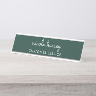 Porte-nom Pour Bureau Émeraude verte | Moderne Monogramme élégant