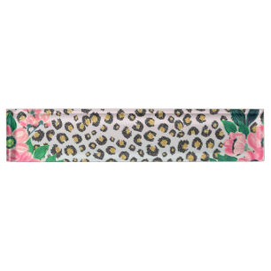 Porte-nom Pour Bureau Empreinte de léopard de Parties scintillant floral