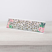 Porte-nom Pour Bureau Empreinte de léopard de Parties scintillant floral (Devant)