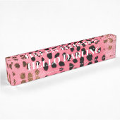 Porte-nom Pour Bureau Empreinte de léopard noir rose Abstrait