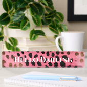 Porte-nom Pour Bureau Empreinte de léopard noir rose Abstrait