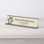 Porte-nom Pour Bureau Empreinte de patte et coeur gris (Devant)