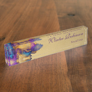 Porte-nom Pour Bureau encre Abstraite couleur or
