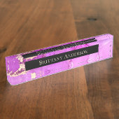 Porte-nom Pour Bureau Encre d'alcool Abstraite rose violet (Taille)