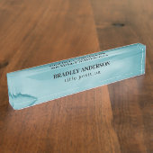 Porte-nom Pour Bureau Encre d'alcool bleu ondulé (Taille)