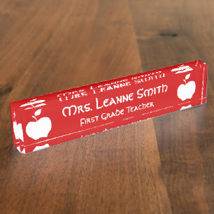 Porte-nom Pour Bureau Enseignant à la pomme rouge et blanche
