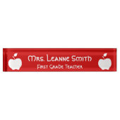 Porte-nom Pour Bureau Enseignant à la pomme rouge et blanche (Devant)